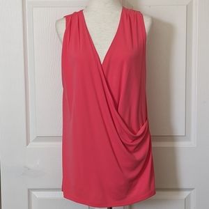 NWT Lauren Ralph Lauren Pink Sleeveless Geranium Wrap Front Barbie Top 1X